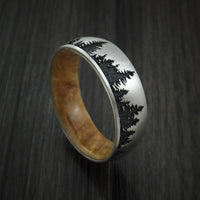 Titanium Ring with Tree Design and Hardwood Sleeve Custom Made Band