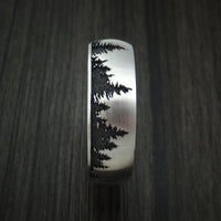 Titanium Ring with Tree Design and Hardwood Sleeve Custom Made Band