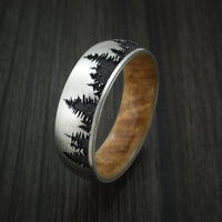 Titanium Ring with Tree Design and Hardwood Sleeve Custom Made Band