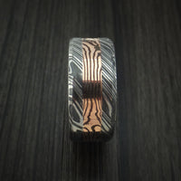 Kuro Damascus Steel and 14K Rose Gold Mokume Shakudo Gane Inlay Custom Made Band