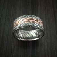 Kuro Damascus Steel and 14K Rose Gold Mokume Shakudo Gane Inlay Custom Made Band