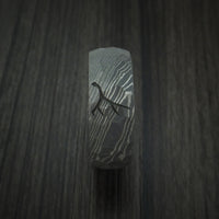 Damascus Steel Hammered Band with Anodized Titanium Sleeve and Custom Antler Engraving Hunter's Band