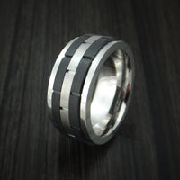 Cobalt Chrome and Black Zirconium Spinner Ring with Brick Pattern Custom Made Band