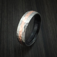 Titanium Hammered Ring with Copper Inlay Wedding Band with Wood Sleeve Custom Made