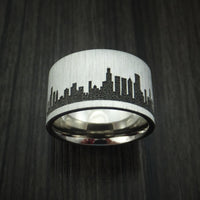 Titanium Ring with Chicago Skyline Cityscape Custom Made Band