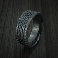 Black Zirconium Ring Textured Tread Pattern Band Made to Any Sizing 3-22