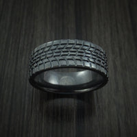 Black Zirconium Ring Textured Tread Pattern Band Made to Any Sizing 3-22