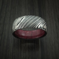 Kuro Damascus Steel Ring with Purple Heart Wood Hardwood Sleeve Custom Made Wood Band