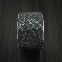 Ultra-Wide Kuro Damascus Steel Ring with Rock Hammered Finish Custom Made Band