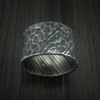 Ultra-Wide Kuro Damascus Steel Ring with Rock Hammered Finish Custom Made Band