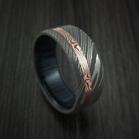 Damascus Steel and 14k Rose Gold Shakudo Mokume Inlay and Blueberry Wood Sleeve