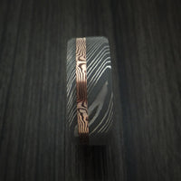 Damascus Steel and 14k Rose Gold Shakudo Mokume Inlay and Blueberry Wood Sleeve