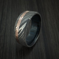 Damascus Steel and 14k Rose Gold Shakudo Mokume Inlay and Blueberry Wood Sleeve