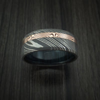 Damascus Steel and 14k Rose Gold Shakudo Mokume Inlay and Blueberry Wood Sleeve