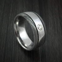 Damascus Steel Two-toned Band with Diamond Custom Made Ring