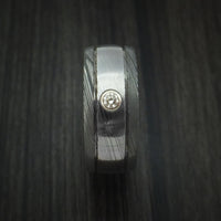 Damascus Steel Two-toned Band with Diamond Custom Made Ring