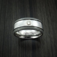 Damascus Steel Two-toned Band with Diamond Custom Made Ring