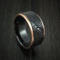 Black Titanium Hammered Band with 14K Rose Gold Edges and Black Diamonds Custom Made