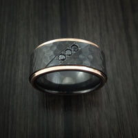 Black Titanium Hammered Band with 14K Rose Gold Edges and Black Diamonds Custom Made