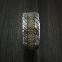 Kuro Damascus Steel and Antler Ring Custom Made Band