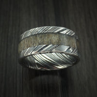 Kuro Damascus Steel and Antler Ring Custom Made Band