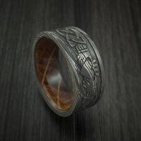 Damascus Steel Celtic Heart Ring Design with Hardwood Sleeve