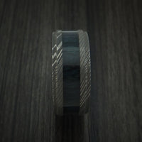 Damascus Steel Ring inlaid with BLUEBERRY WOOD Custom Made to Any Size and Optional Wood Types
