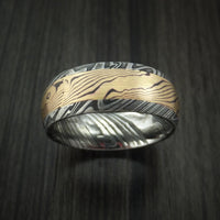 Kuro Damascus Steel and Yellow Gold Mokume Shakudo Gane Inlay Custom Made Band