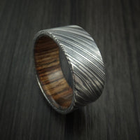 Kuro Damascus Steel Ring with Walnut Wood Hardwood Sleeve Custom Made Wood Band