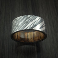 Kuro Damascus Steel Ring with Walnut Wood Hardwood Sleeve Custom Made Wood Band