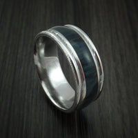 Wood Ring and DAMASCUS Ring inlaid with BLUEBERRY HARD WOOD Custom Made to Any Size and Optional Wood Types