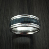 Wood Ring and DAMASCUS Ring inlaid with BLUEBERRY HARD WOOD Custom Made to Any Size and Optional Wood Types