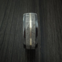Gibeon Meteorite in Black Zirconium Band with 14K White Gold and Wood Sleeve Custom Ring