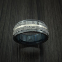 Gibeon Meteorite in Black Zirconium Band with 14K White Gold and Wood Sleeve Custom Ring