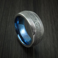 Damascus Steel and Meteorite Ring with Anodized Titanium Sleeve Custom Made