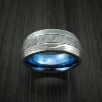 Damascus Steel and Meteorite Ring with Anodized Titanium Sleeve Custom Made