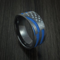 Black Titanium and Cerakote American Thin Blue Line Flag Custom Made United States Police Ring