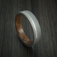 Titanium Ring with Platinum Inlay and Jack Daniels Barrel Wood Sleeve Made to Any Sizing and Finish