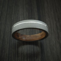 Titanium Ring with Platinum Inlay and Jack Daniels Barrel Wood Sleeve Made to Any Sizing and Finish