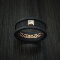 Carbon Fiber and 14K Rose Gold Band with Diamond Custom Made Ring