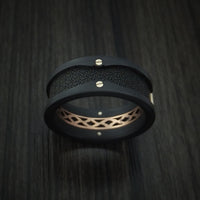 Carbon Fiber and 14K Rose Gold Band with Diamond Custom Made Ring