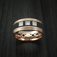 14K Rose Gold with Carbon Fiber and Diamonds Custom Made Band