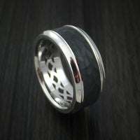 14K White Gold with Hammered Carbon Fiber Custom Made Band