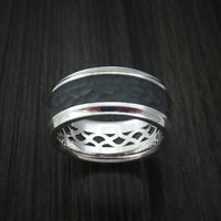14K White Gold with Hammered Carbon Fiber Custom Made Band