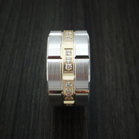 14K White Gold and Yellow Gold Band with Diamonds Custom Made Ring