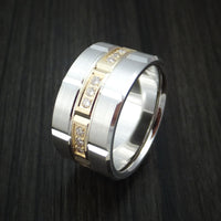 14K White Gold and Yellow Gold Band with Diamonds Custom Made Ring