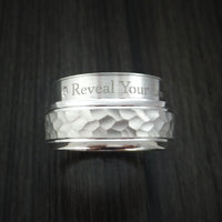 14K White Gold Hammered Band with Hidden Message and Diamond Sleeve Custom Made