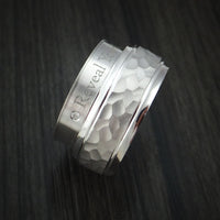 14K White Gold Hammered Band with Hidden Message and Diamond Sleeve Custom Made