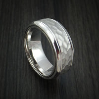 14K White Gold Hammered Band with Hidden Message and Diamond Sleeve Custom Made