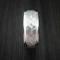 14K White Gold Hammered Band with Hidden Message and Diamond Sleeve Custom Made